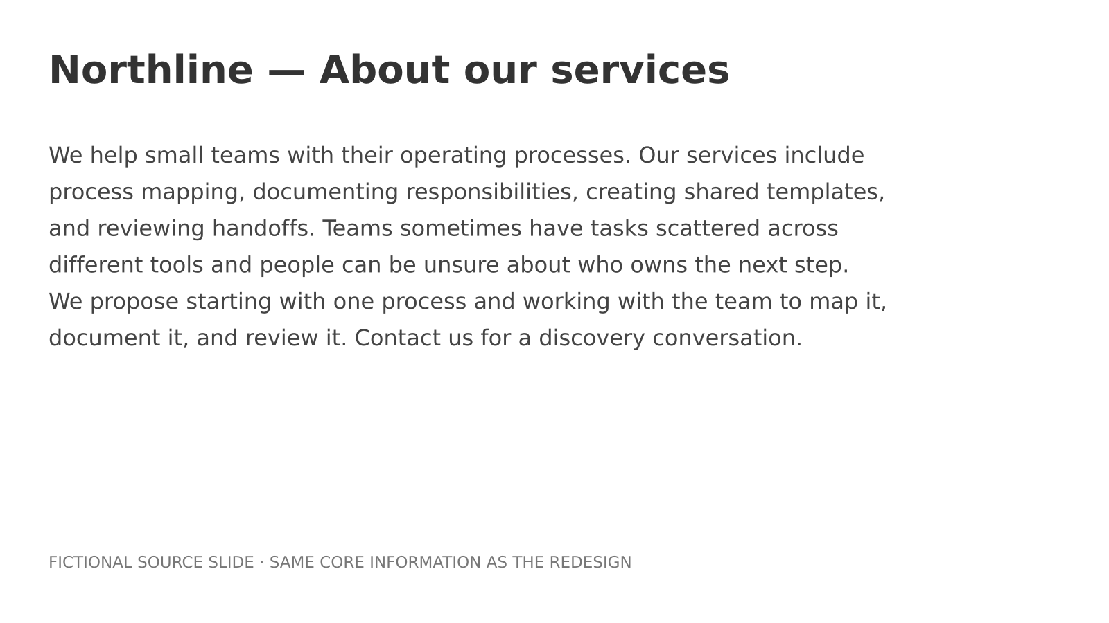 Slide inicial de texto sobre os serviços da Northline